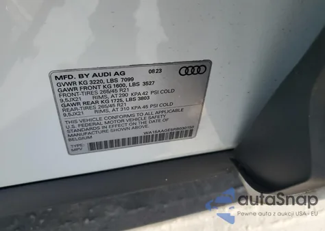 2024 Audi Q8 E-Tron Premium Plus из США, поврежденный, VIN WA15AAGE5RB030150